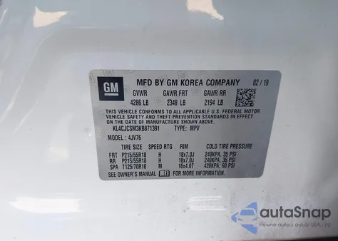 2019 Buick Encore Fwd Essence z USA, uszkodzony, nr VIN KL4CJCSM3KB871391